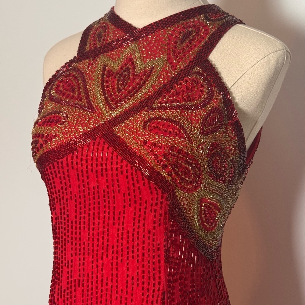 Rare Vintage Lillie Ruban Red/Gold Sequined Gown – Size 6 - Picture 8 of 13